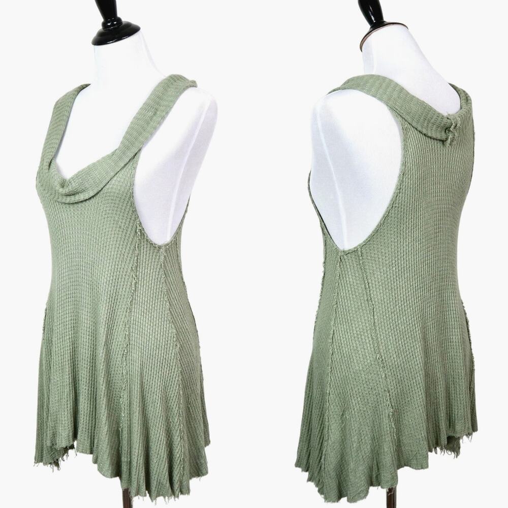 Free People Size S Swing It Cowl Neck Sleeveless Top Waffle Sage Green